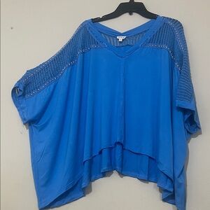 POL Blue oversized Blouse with Mesh Accents.